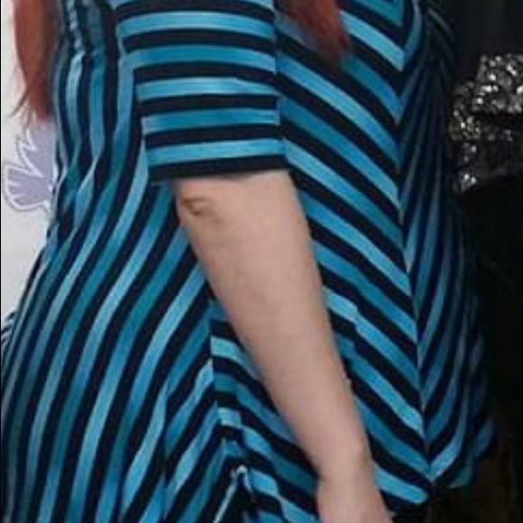 Large Dana Buchman teal and black striped blouse with flared sides. - Picture 6 of 7